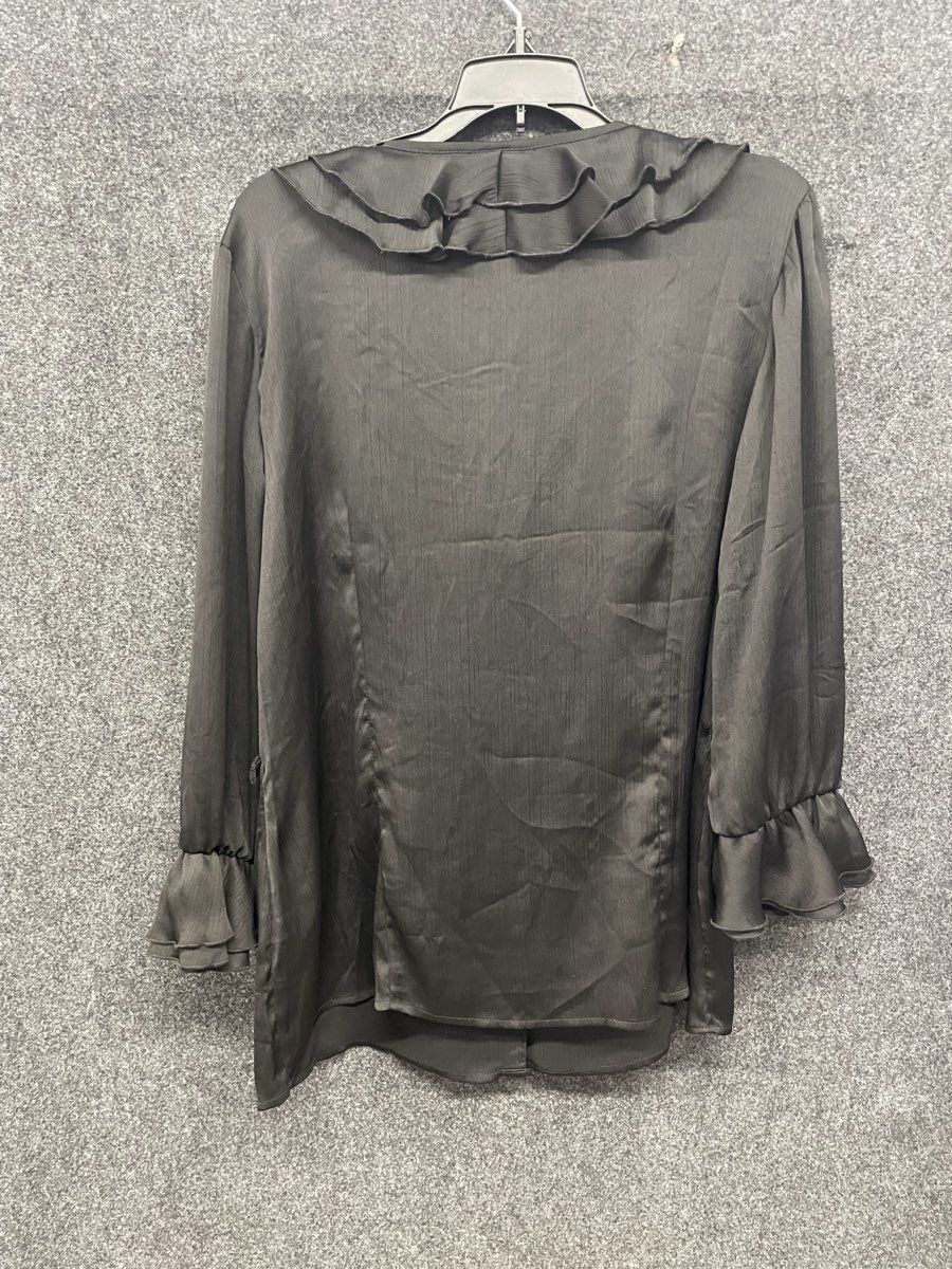 Cato Women's Black Ruffle Neck Tie Front Long Sleeve Blouse Sz XL
