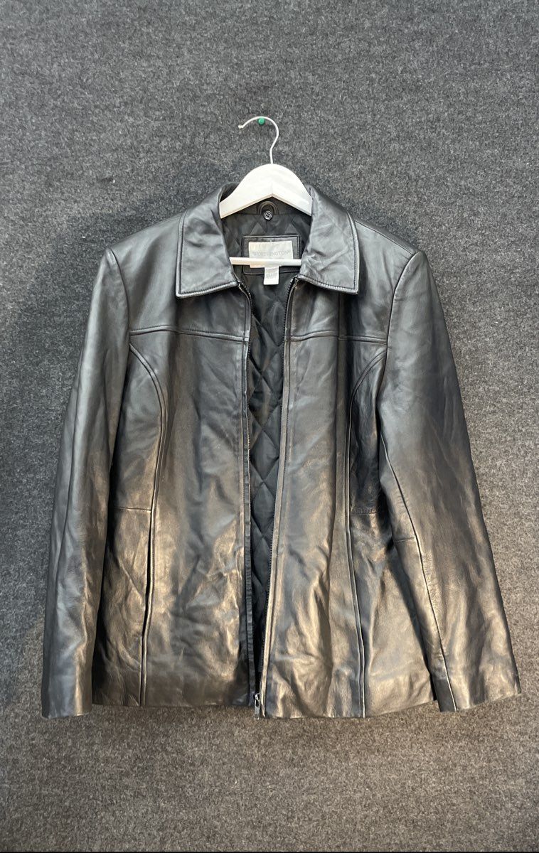 Vintage Y2K Worthington Women's Black Lambskin Leather Full Zip Jacket Sz M