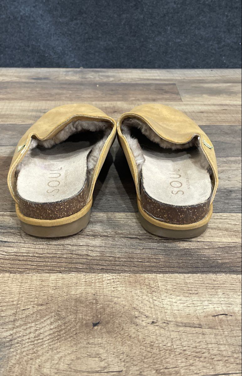 Soul Naturalizer Mustard Yellow Faux Fur Cork Mule Slippers Size 6.5