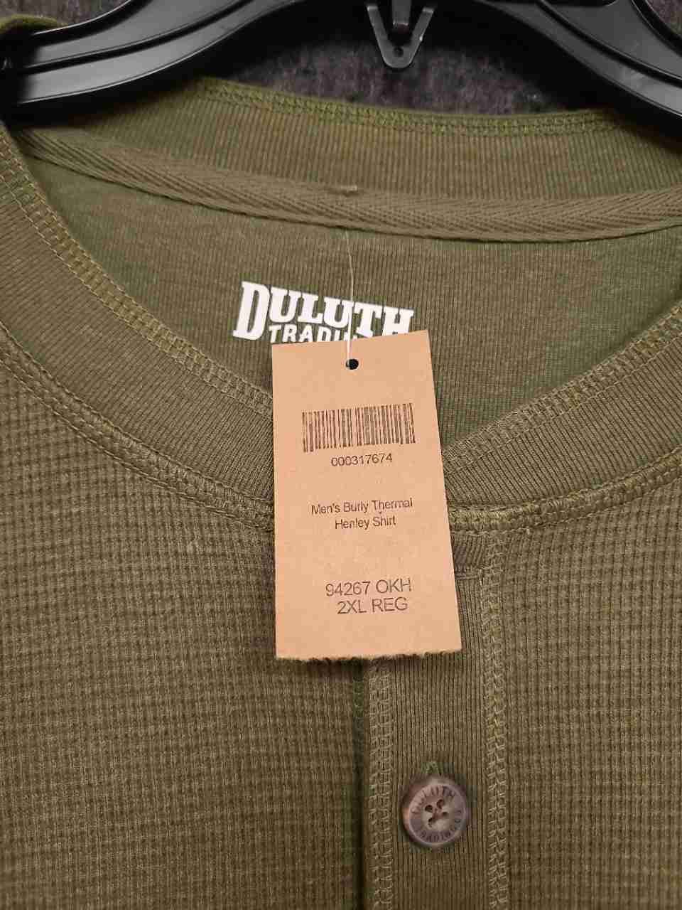 Duluth Trading Co Men's Burly Thermal Henley Shirt Olive Waffle Knit NWT Sz 2XL