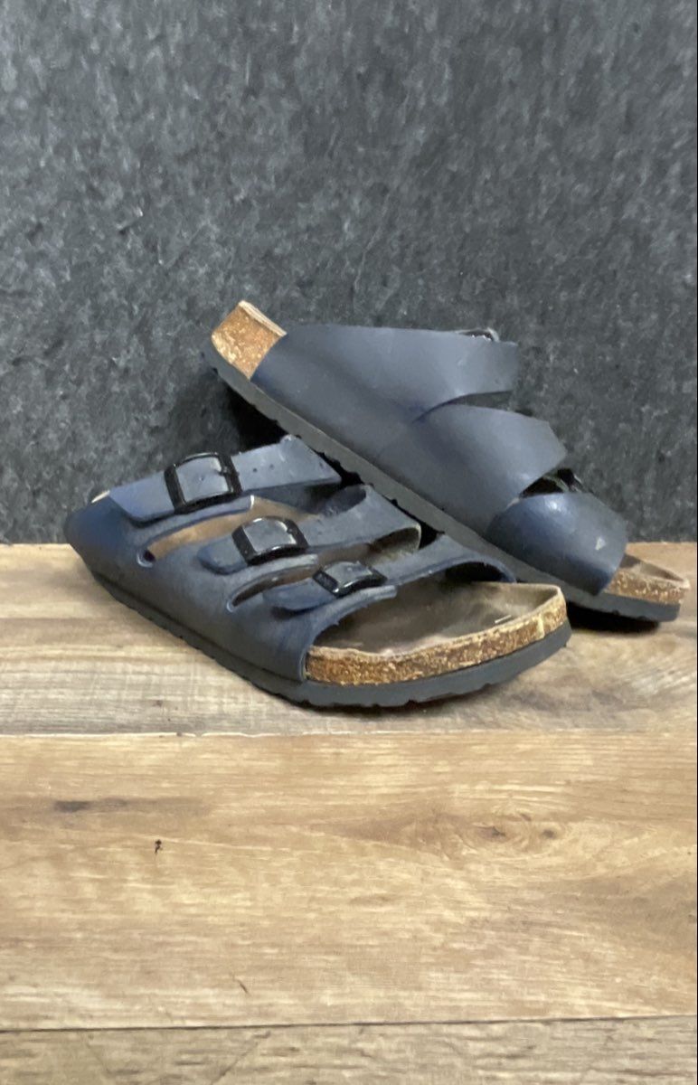 Birkenstock Florida Navy Blue Three Strap Slide Sandals Women's 8 Men's 6 EU 39