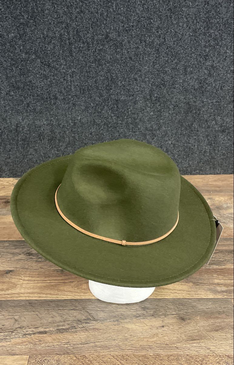 Women's Wide Brim Fedora Hats Lot of 2 Brown Olive Green Polyester Felt Size 57