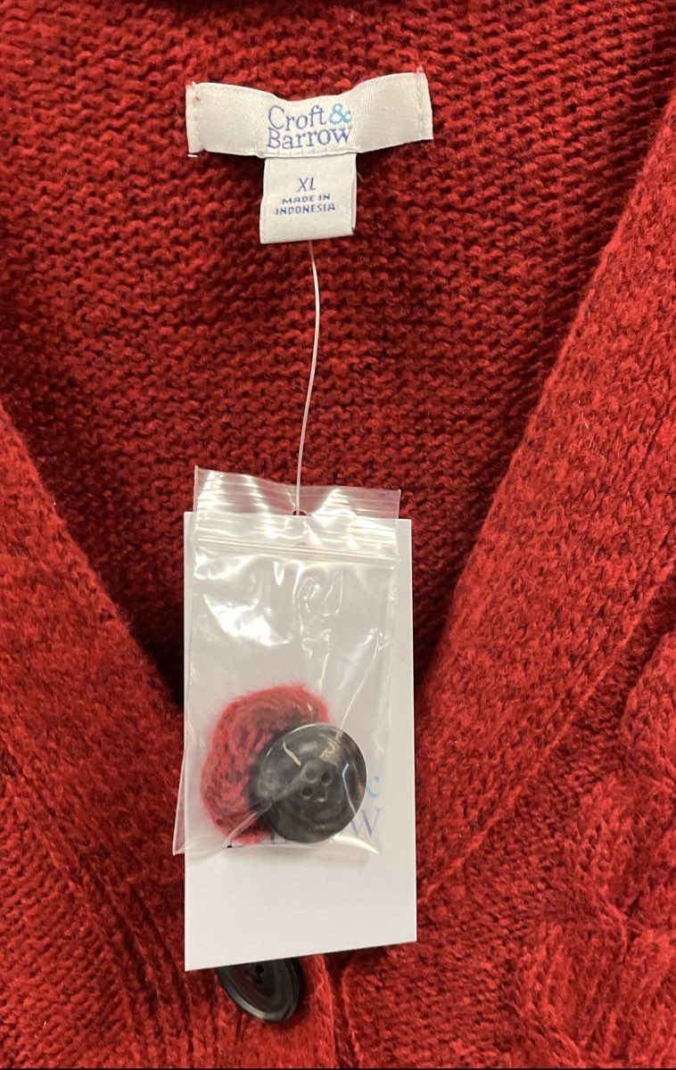 Croft & Barrow Women's Red Cable Knit Cardigan Sweater Pockets XL NWT