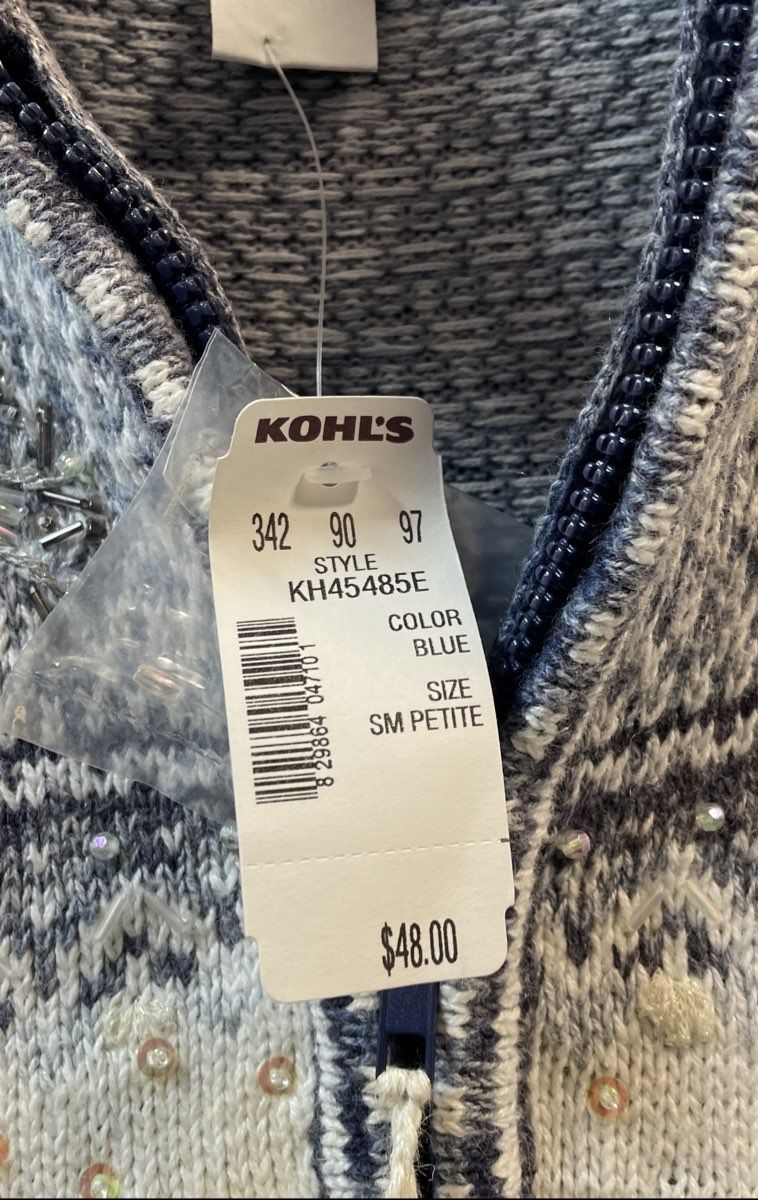 Heirloom Collectibles Women's Blue Snowflake Beaded Zip Sweater PS NWT