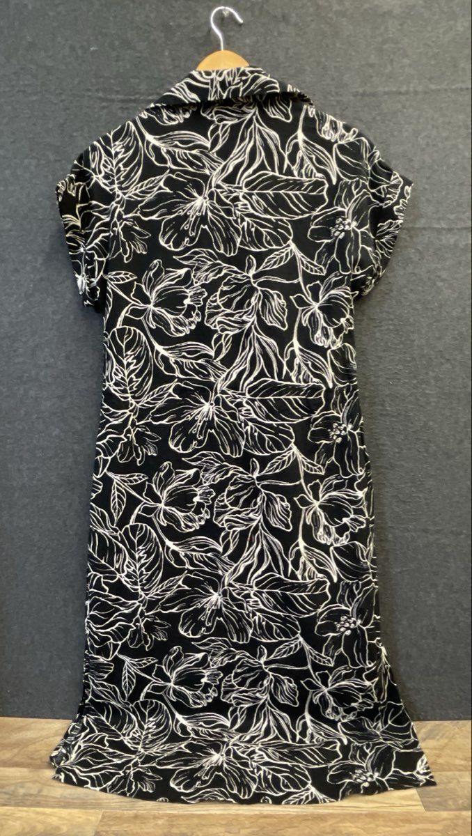 Jewel Badgley Mischka Women's Black White Floral Cotton Rayon Shirt Dress Sz S