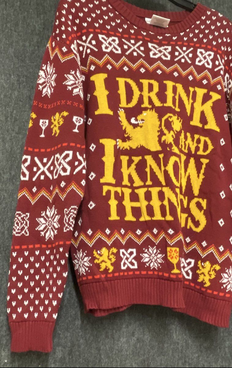 Game of Thrones Men's Burgundy I Drink and I Know Things Knit Sweater Sz XL