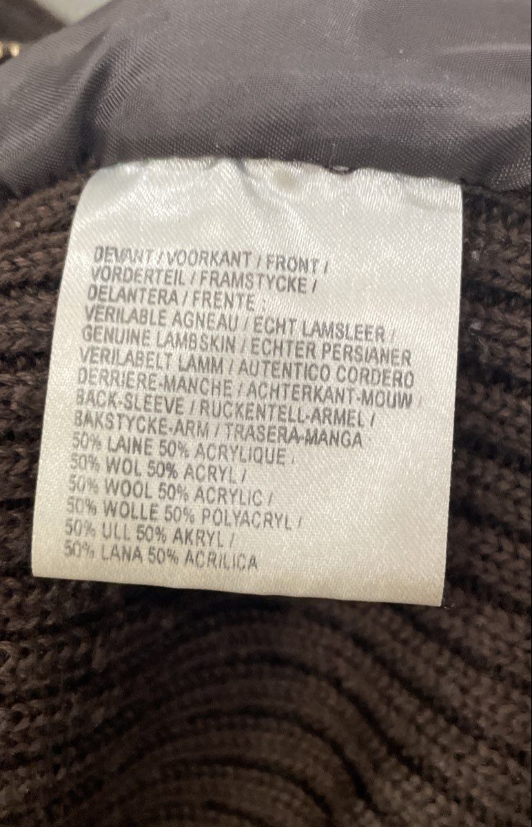 Laura Clement Women's Brown Lambskin Leather Ribbed Wool Full Zip Jacket 14