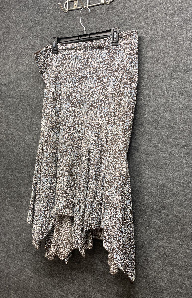 a.n.a Women's Brown Blue Paisley Handkerchief Hem Cotton Skirt Sz 14W