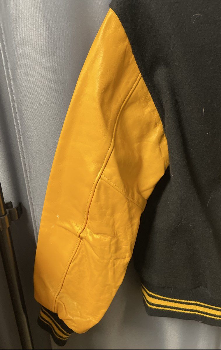 Vintage Kaye Bros Black Wool Yellow Leather Varsity Letterman Jacket Sz 36 38
