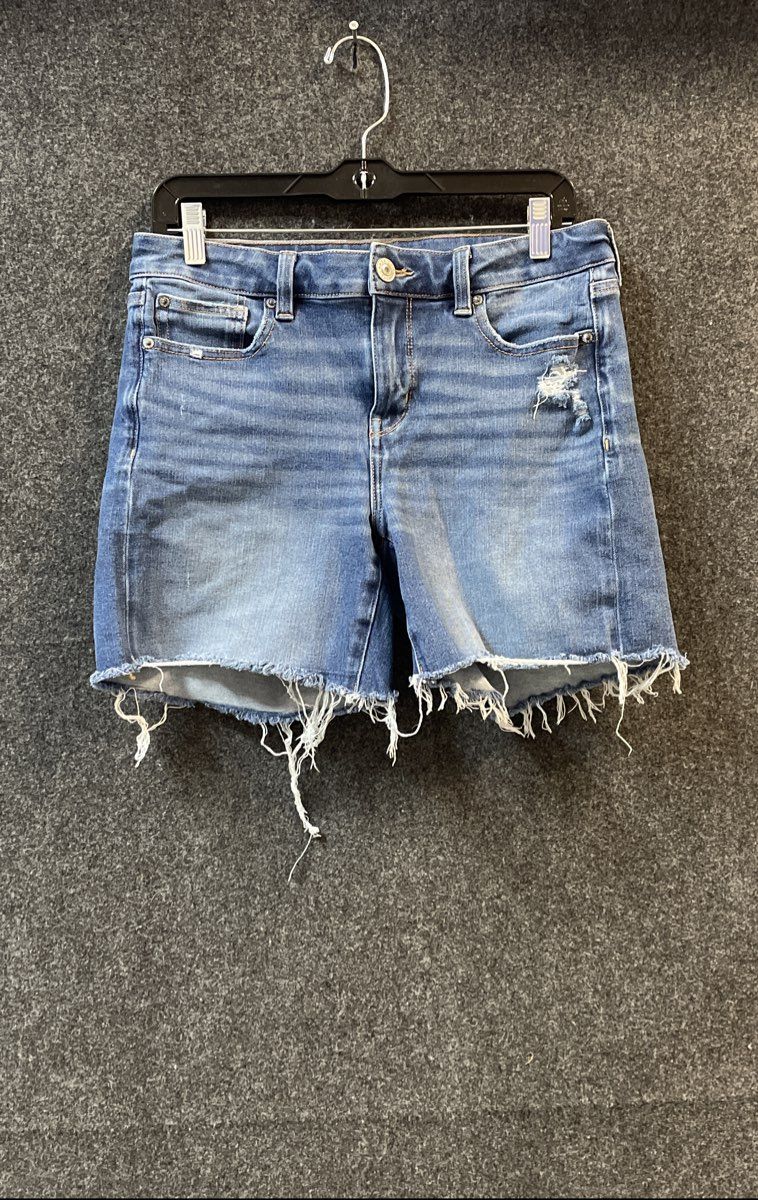 American Eagle Women's Blue The Dream Short Distressed Raw Hem Denim Sz 10