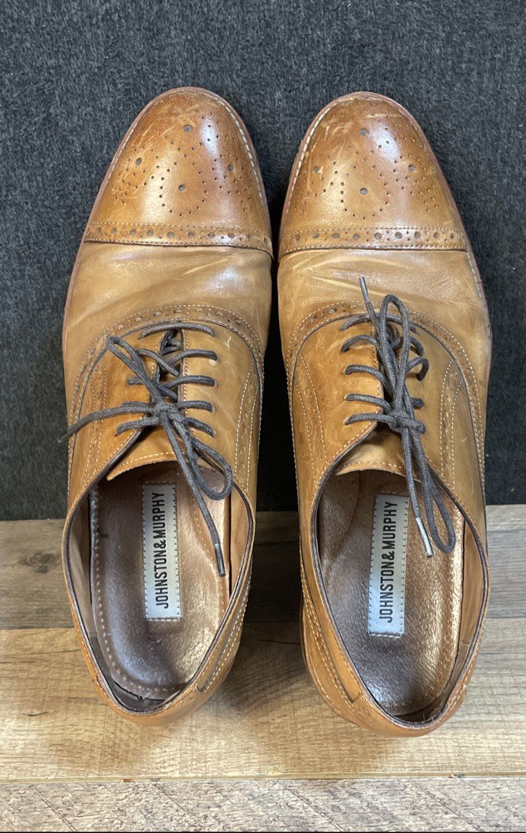 Johnston & Murphy Tan Leather Brogue Cap Toe Oxford Shoes Size 11M
