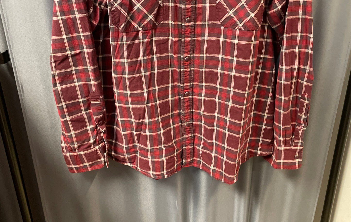 American Rag Men's Red Plaid Long Sleeve Western Snap Front Cotton Shirt Sz XL