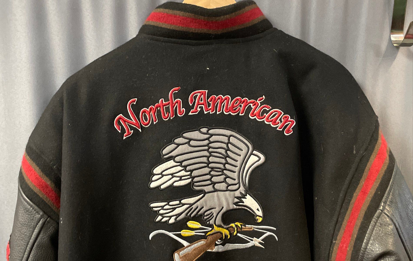North American Hunting Club Men's Black Wool Leather Varsity Jacket Eagle XXL