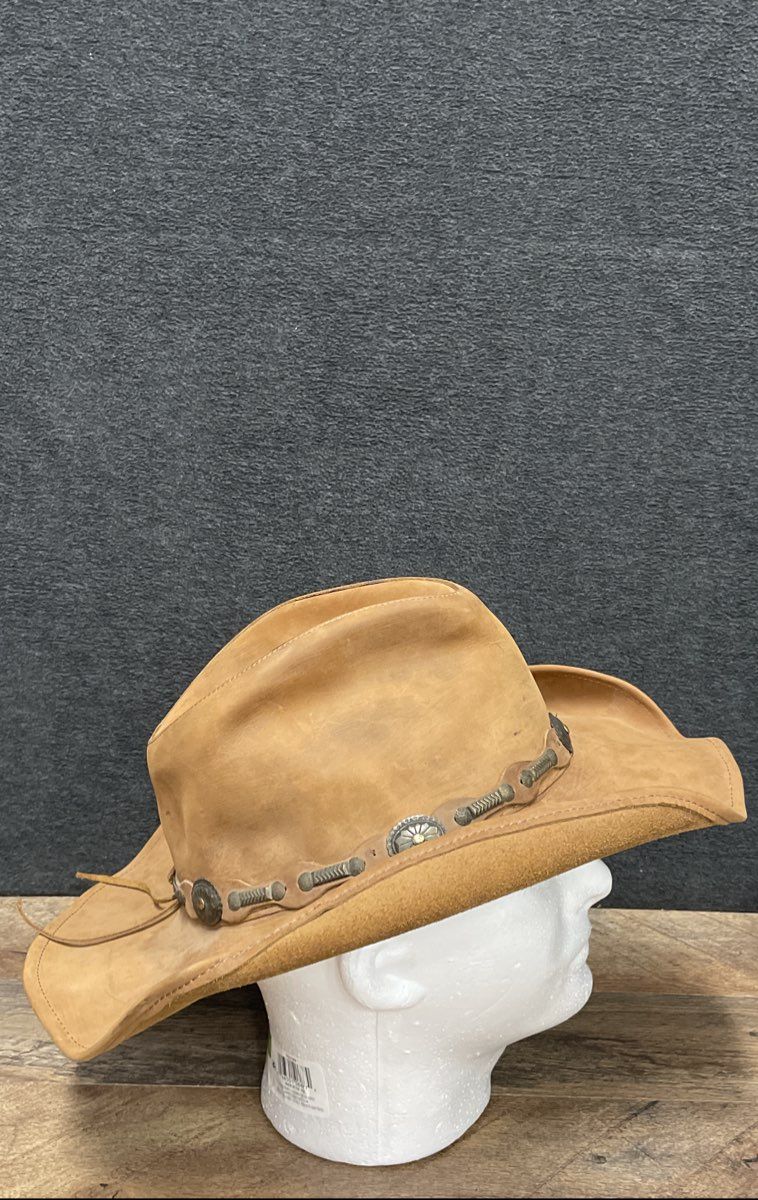 Vintage 90s Stetson Rodeo Dr Collection Tan Suede Concho Cowboy Hat Sz M