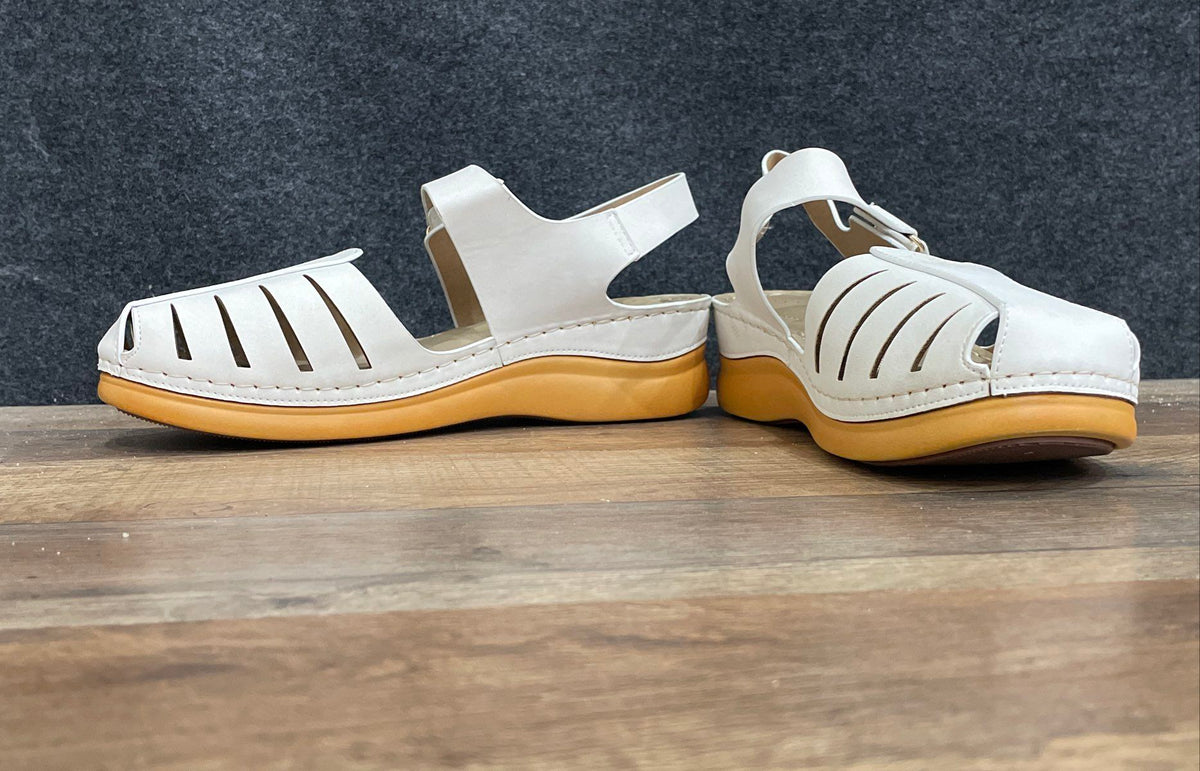 Shibever White Faux Leather Fisherman Slingback Comfort Sandals Women's Size 38