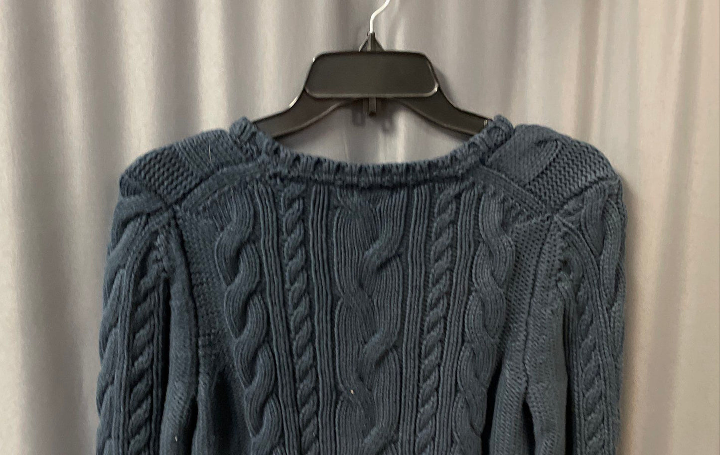 LL Bean Women's Blue Cable Knit 100% Cotton Crewneck Heritage Sweater Sz M
