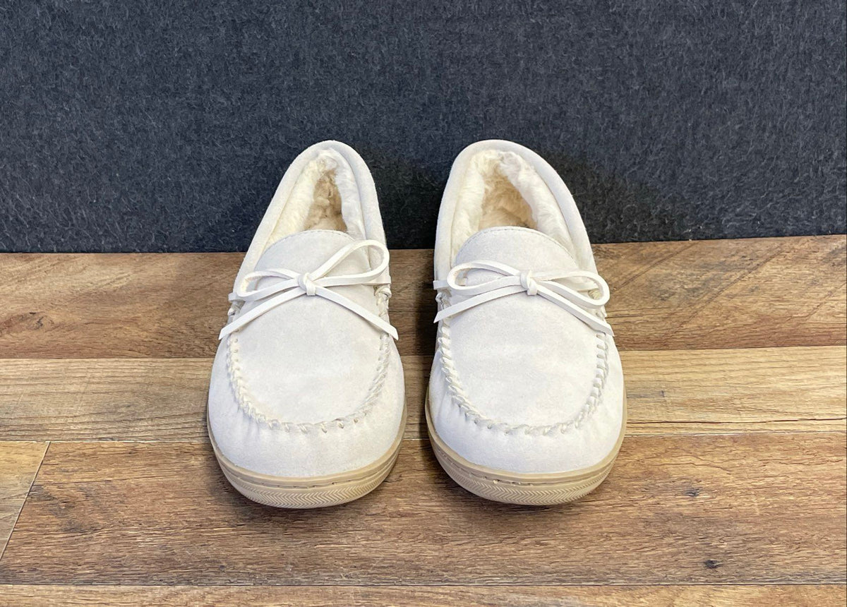 My Slippers Women's Cream Leather Moccasin Faux Fur Lined Size 10
