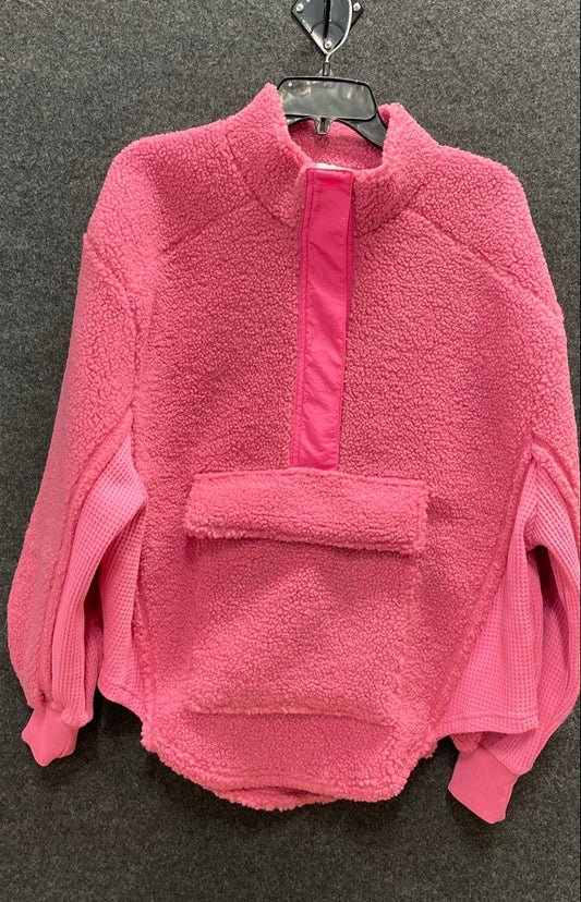 Beatrice & Blue Women's Pink Sherpa Fleece Waffle Mock Neck Pullover Sz S NWT