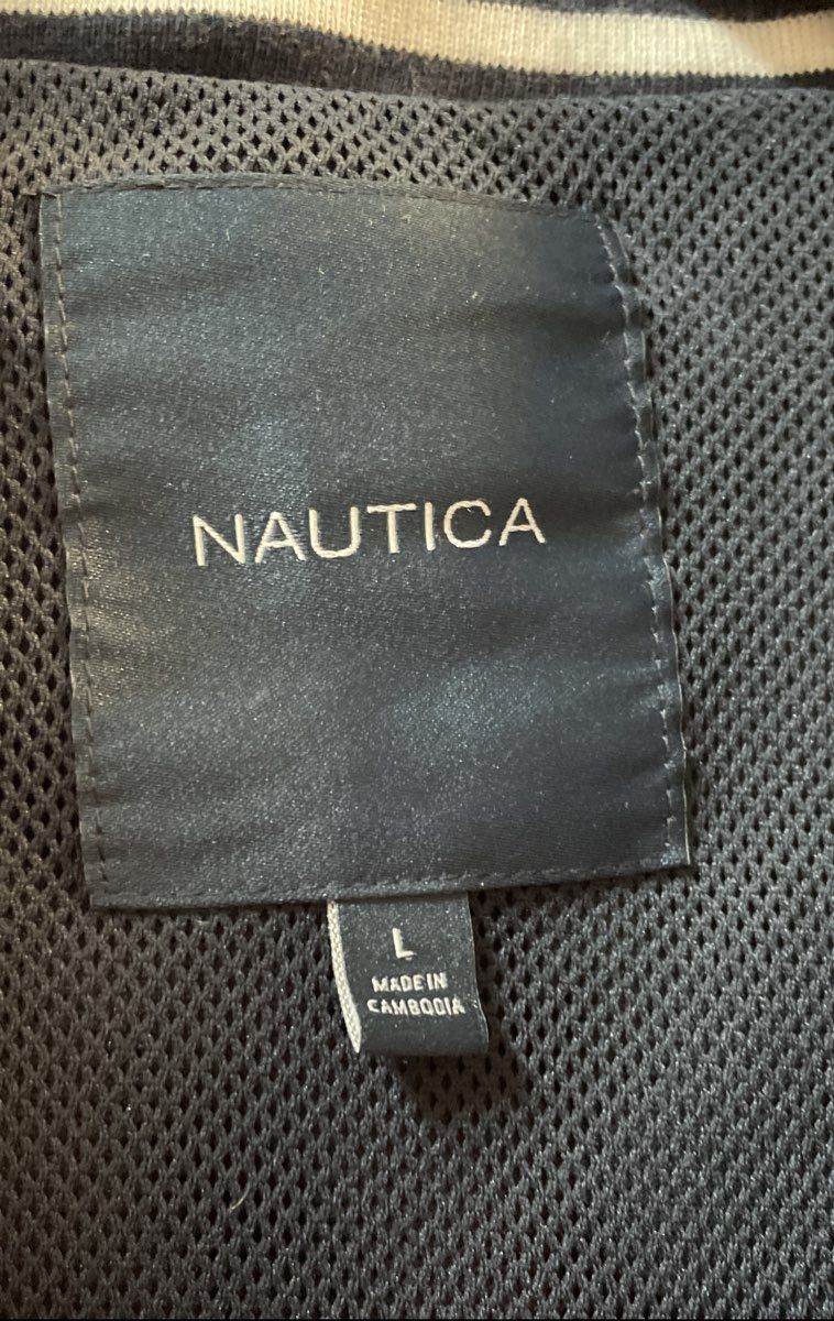 Nautica Men's Navy Blue Full Zip Windbreaker Jacket 83 Graphic Sz L
