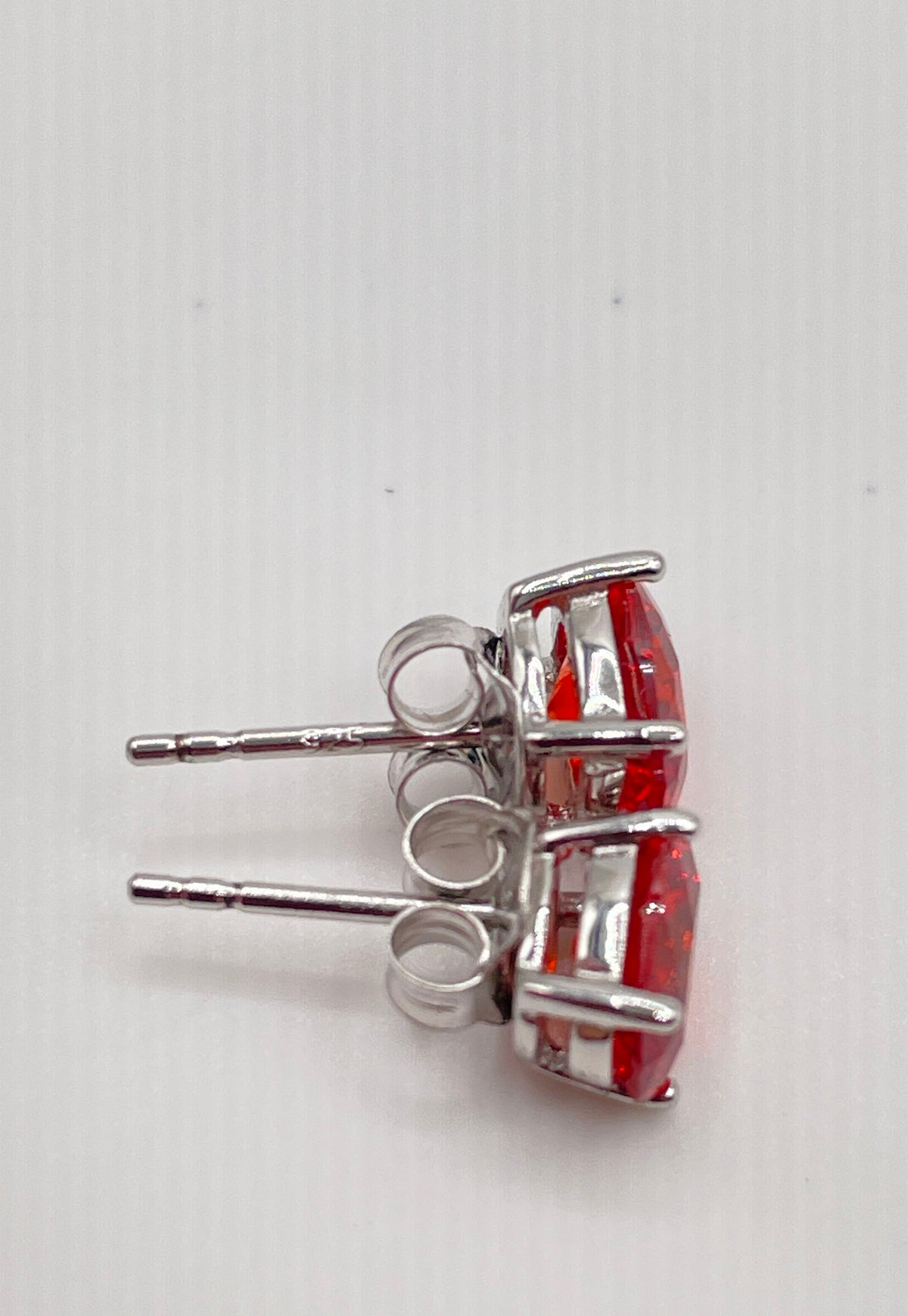 925 Sterling Silver Oval Reddish-Orange CZ Stud Earrings 2.1g