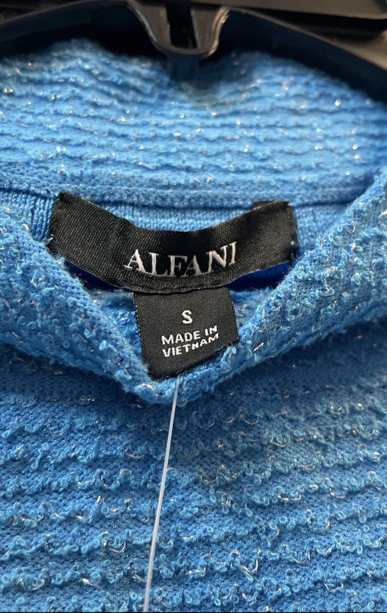 Alfani Women's Blue Neo Glow Metallic Mock Neck Knit Top Sz S NWT