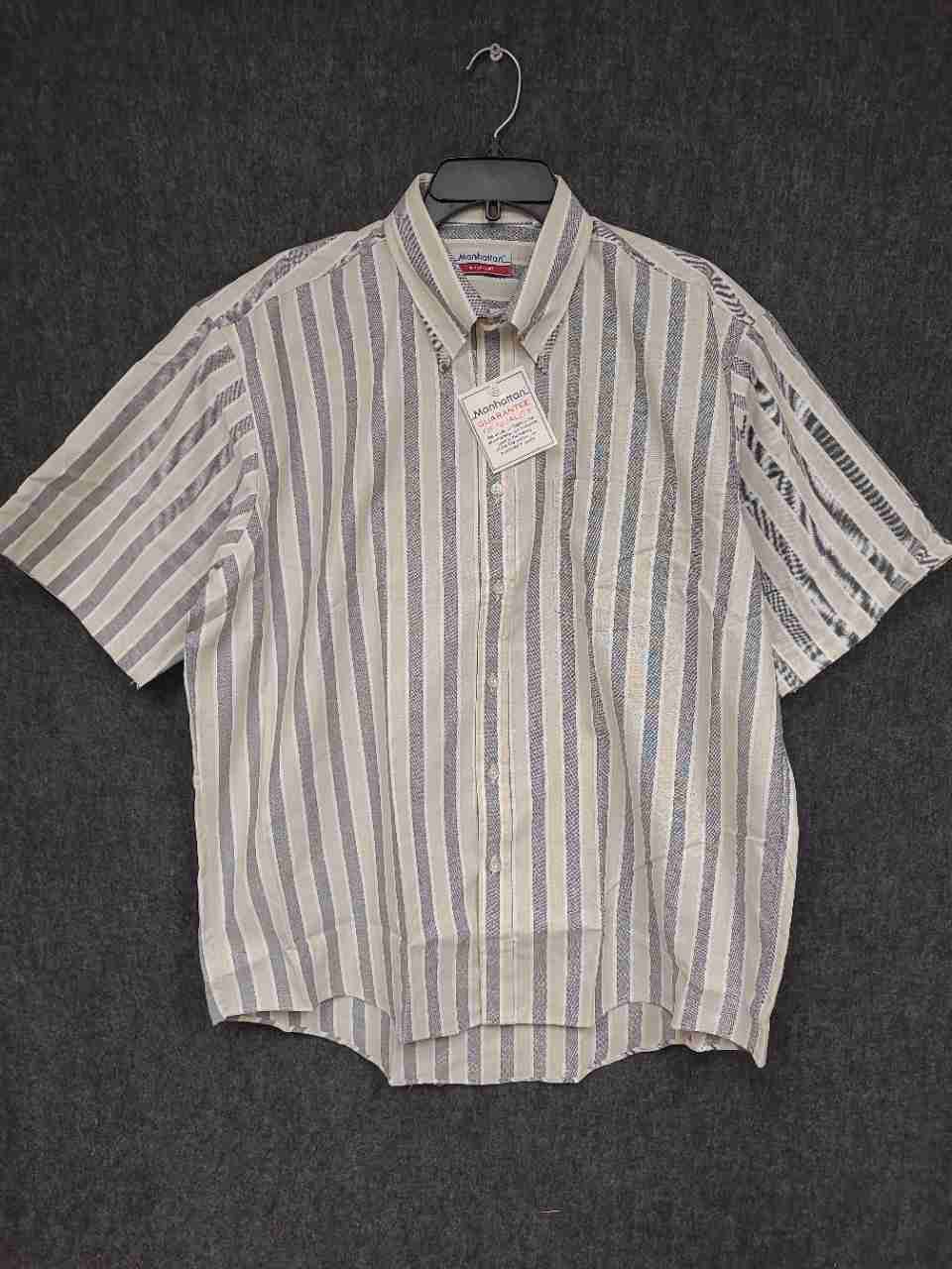 Manhattan Men's Vintage 90s Striped Short Sleeve Button Down Shirt NWT Sz 17.5