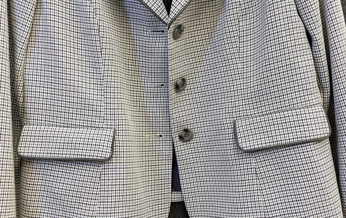 Le Suit Women's Blazer Jacket Black White Houndstooth Piping Trim Sz 14