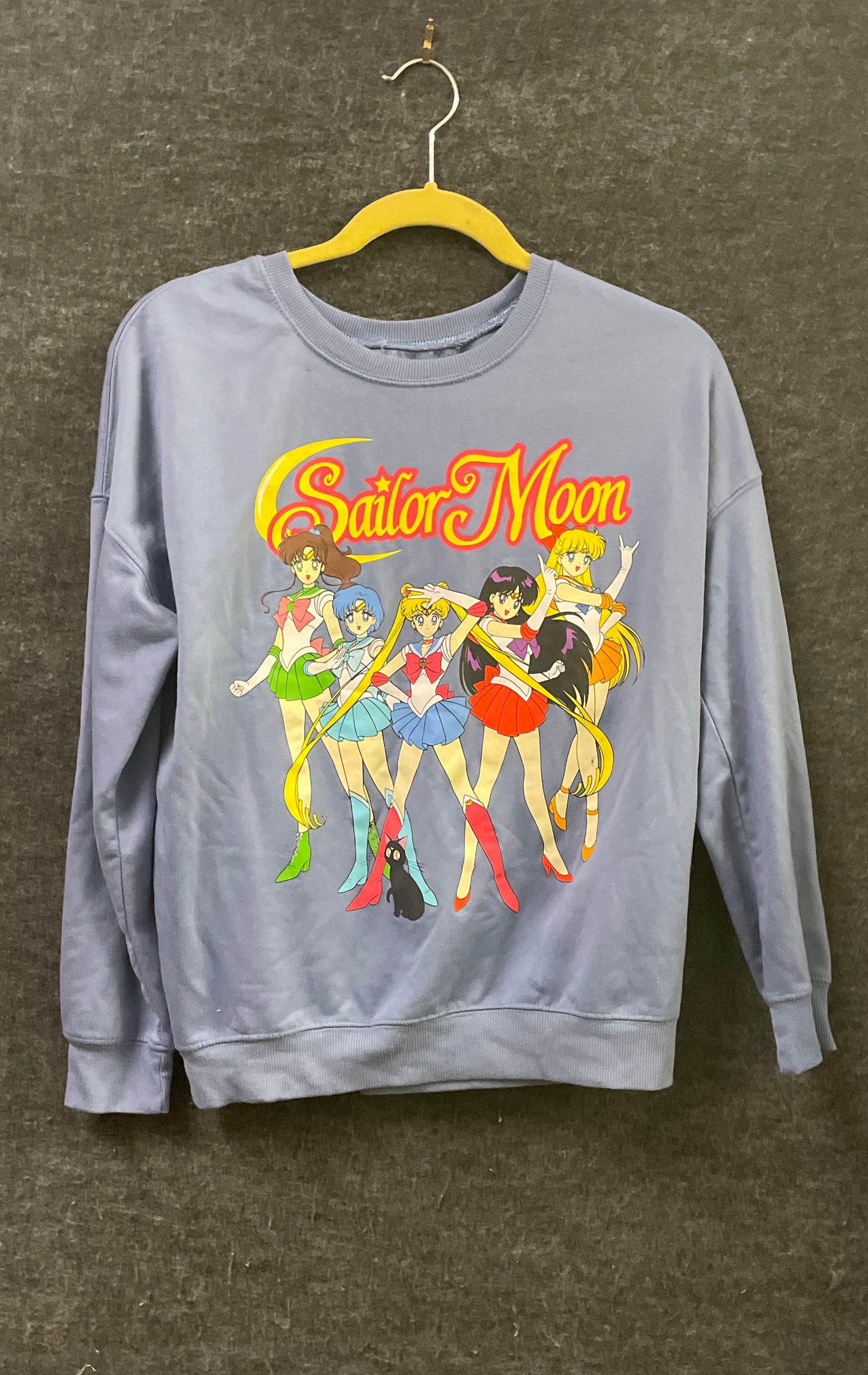 Sailor Moon Women's Blue Gray Anime Graphic Crewneck Sweatshirt Sz S