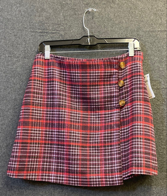 On 34th Women's Red Purple Plaid Button Front Mini Skirt Sz 6 NWT