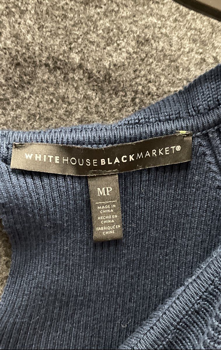 White House Black Market Women's Ribbed Off Shoulder Sweater Blue Keyhole Sz MP