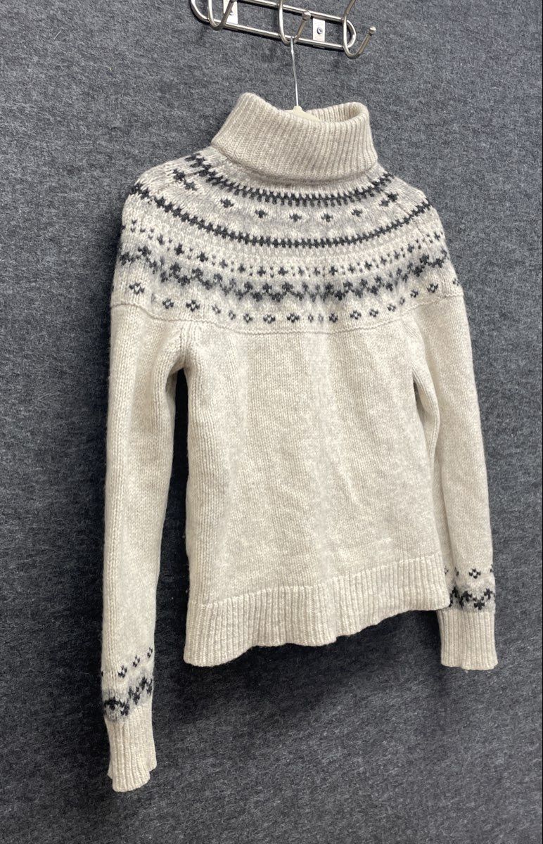 L.L. Bean Women's Fair Isle Full Zip Sweater Cardigan Cream Nordic Yoke Sz S