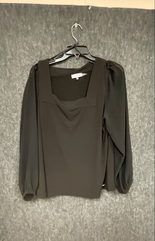 Calvin Klein Women's Black Square Neck Sheer Puff Sleeve Blouse Size L