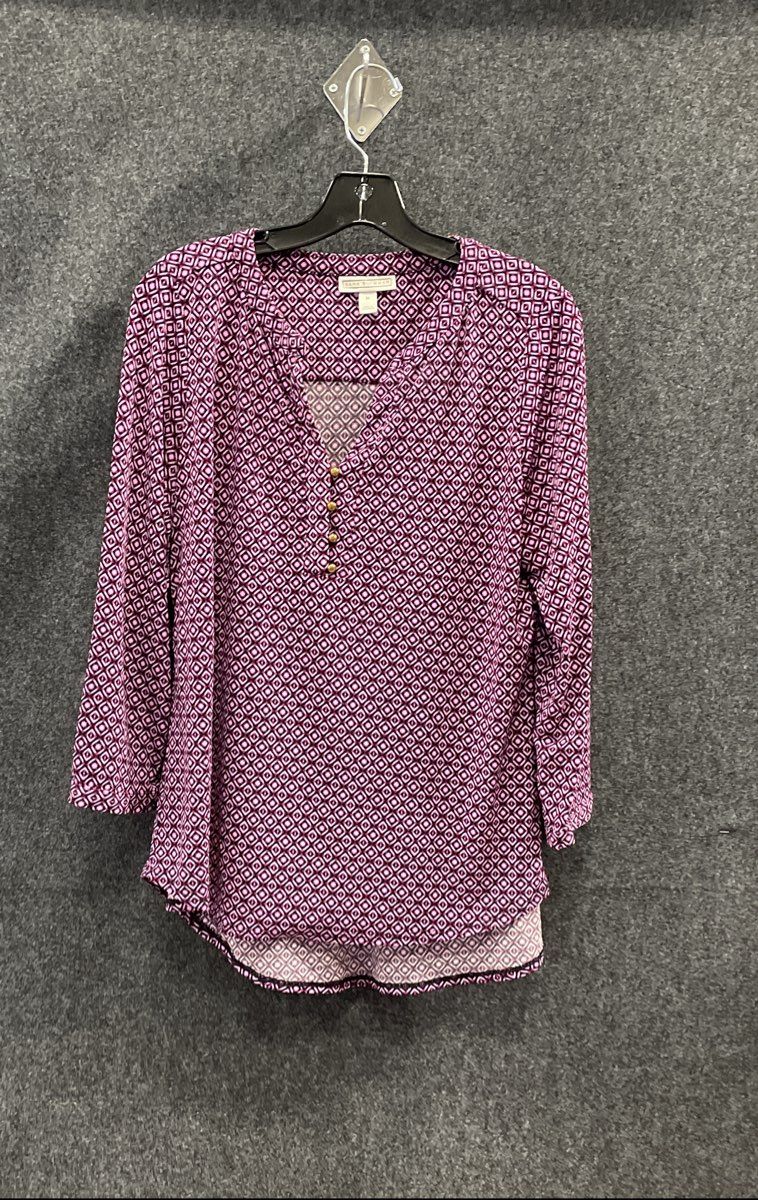 Dana Buchman Women's Purple Geometric Print 3/4 Sleeve Henley Tunic Sz M
