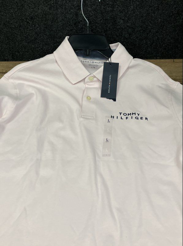 Tommy Hilfiger Men's Light Pink Polo Shirt Embroidered Logo NWT Size L