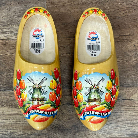 (2) Holland Dutch Wooden Hand-painted Windmills Clogs