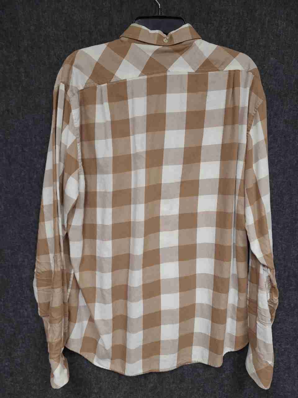 Sean John Men's Custom Fit Tan White Gingham Check Button Down Shirt Sz XXL