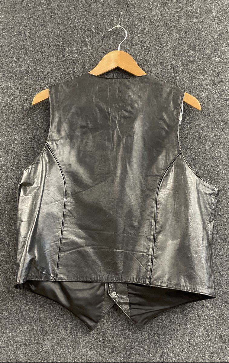 Vintage 90s Robert Scott Men's Black Leather Vest 4 Button Front Pockets Sz 46