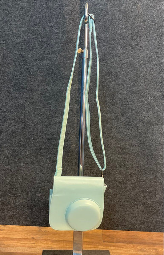 Light Blue Faux Leather Protective Camera Case With Adjustable Shoulder Strap