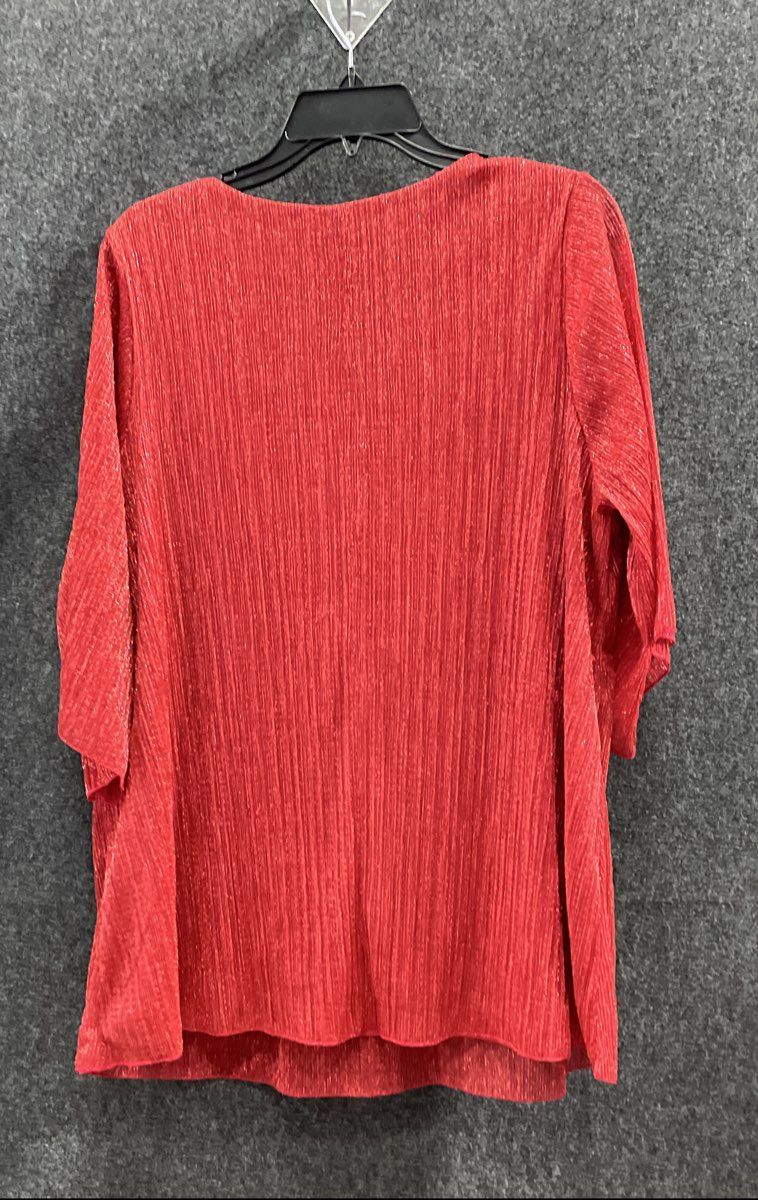 Catherines Women's Red Metallic Pleated V-Neck Lined Top Size 0X NWT