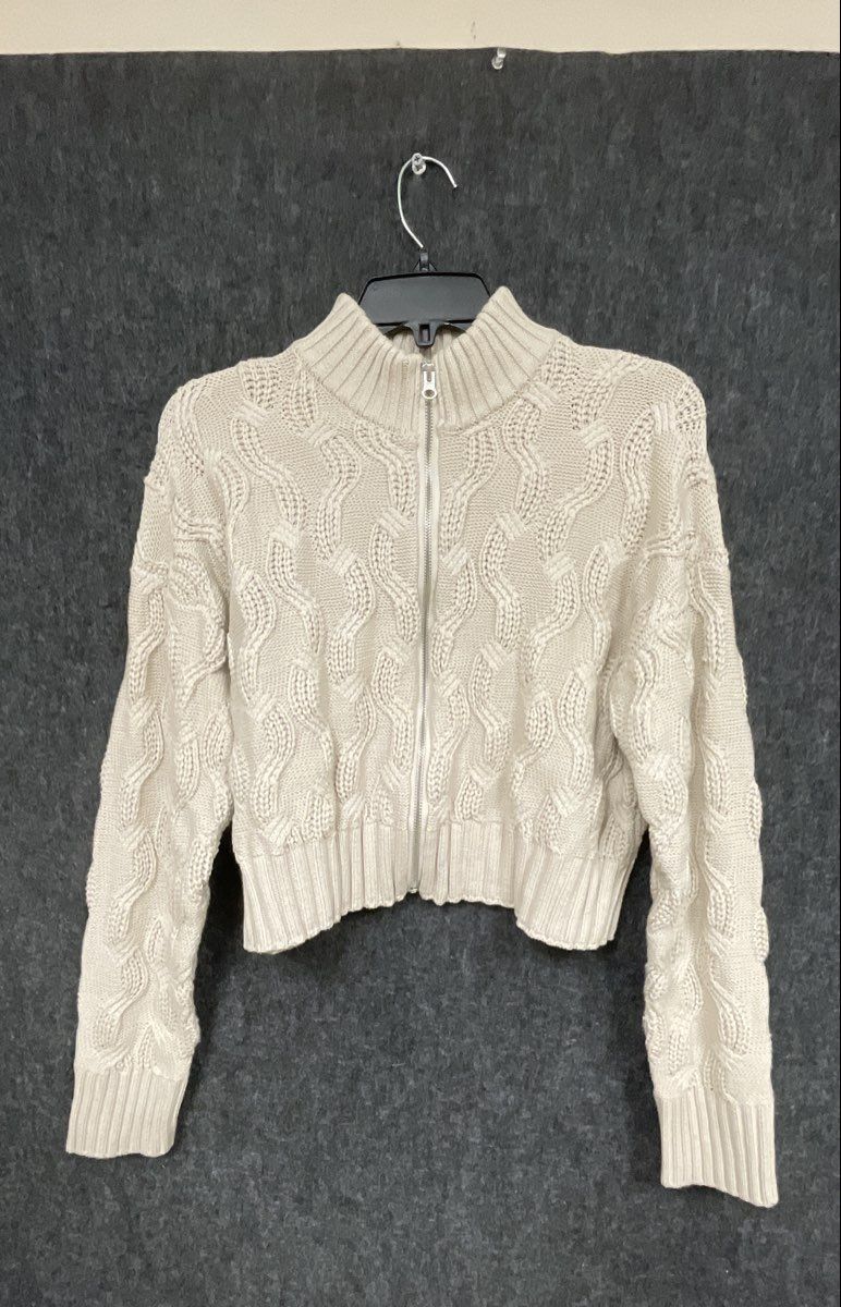 Forever 21 Women's Cream Cable Knit Zip Cropped Cardigan Leggings Set Sz M L