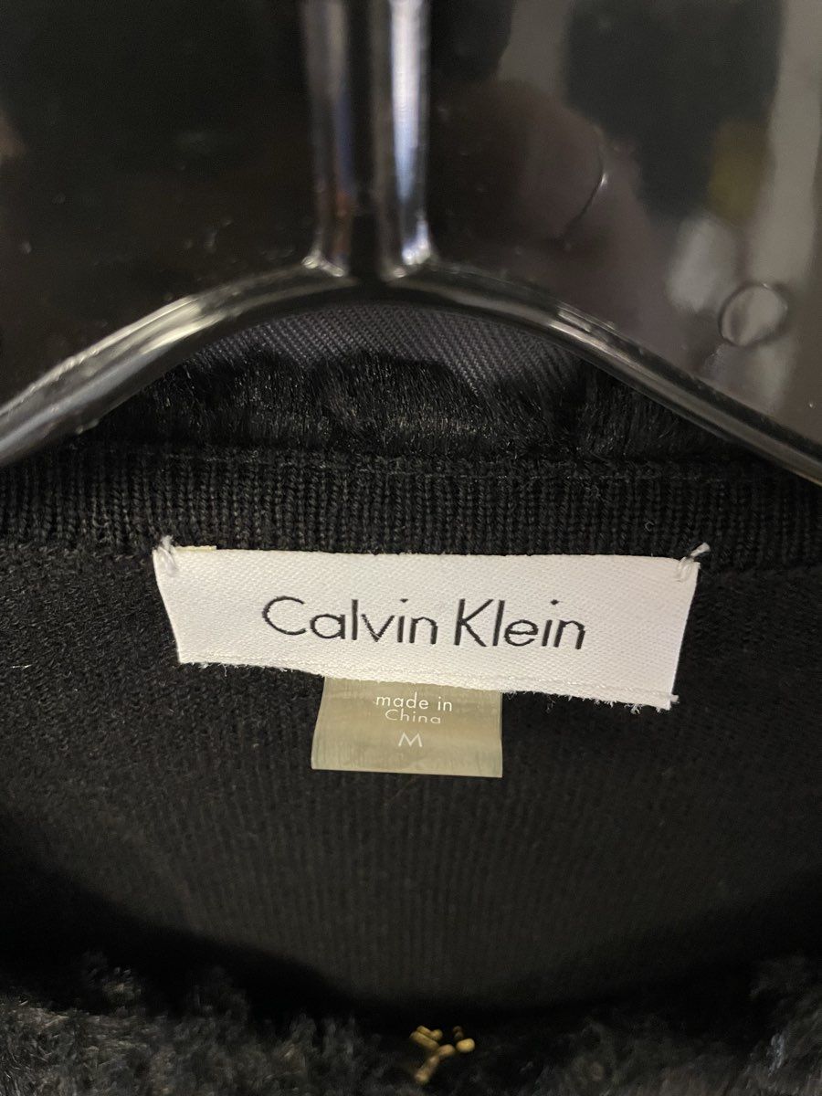 Calvin Klein Women's Black Tiered Shag Faux Fur Open Front Jacket Size M