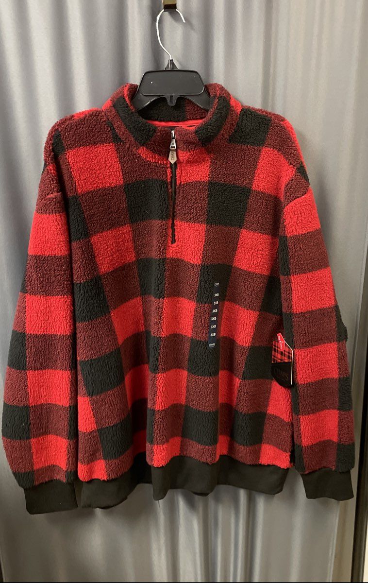 Chaps Men's Red Black Buffalo Plaid 1/4 Zip Fleece Pullover Sherpa NWT Sz 3XB