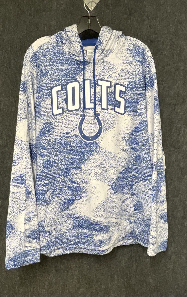 NFL Team Apparel Men's Indianapolis Colts Blue White Splatter Pullover Hoodie XL
