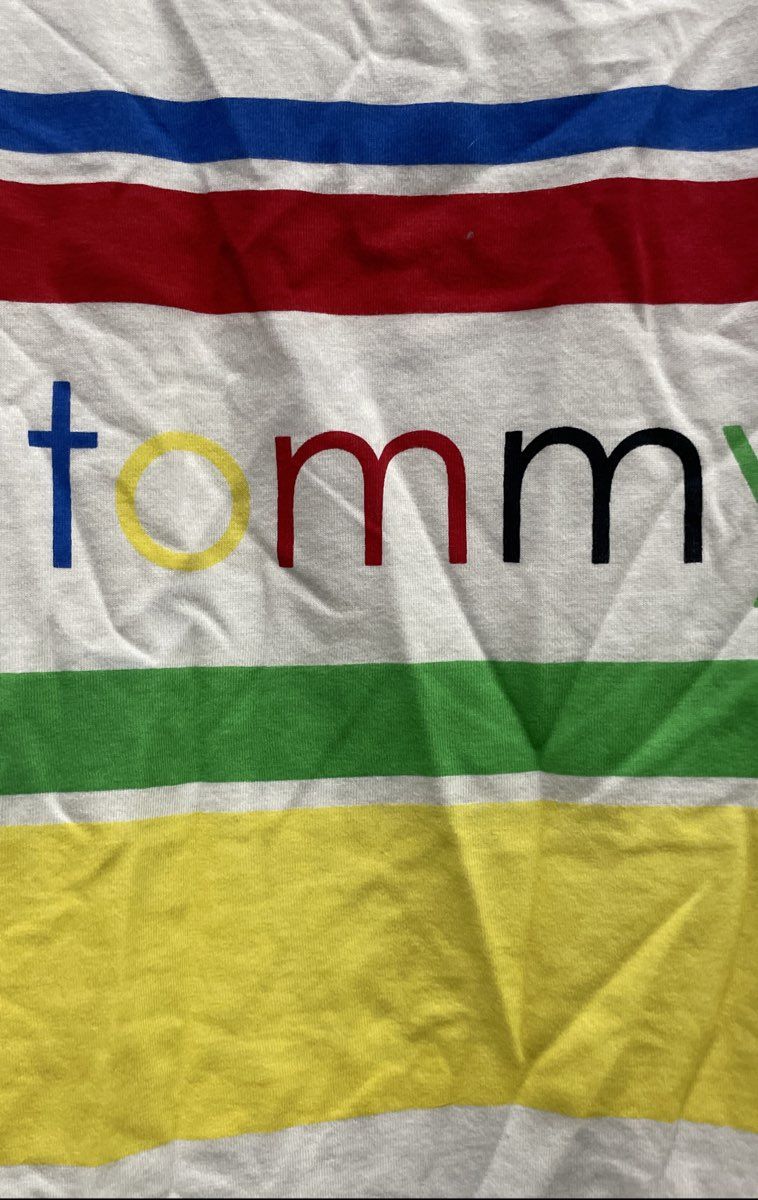 Tommy Hilfiger Women's White Striped Multi-color Logo Graphic T-Shirt NWT XXL