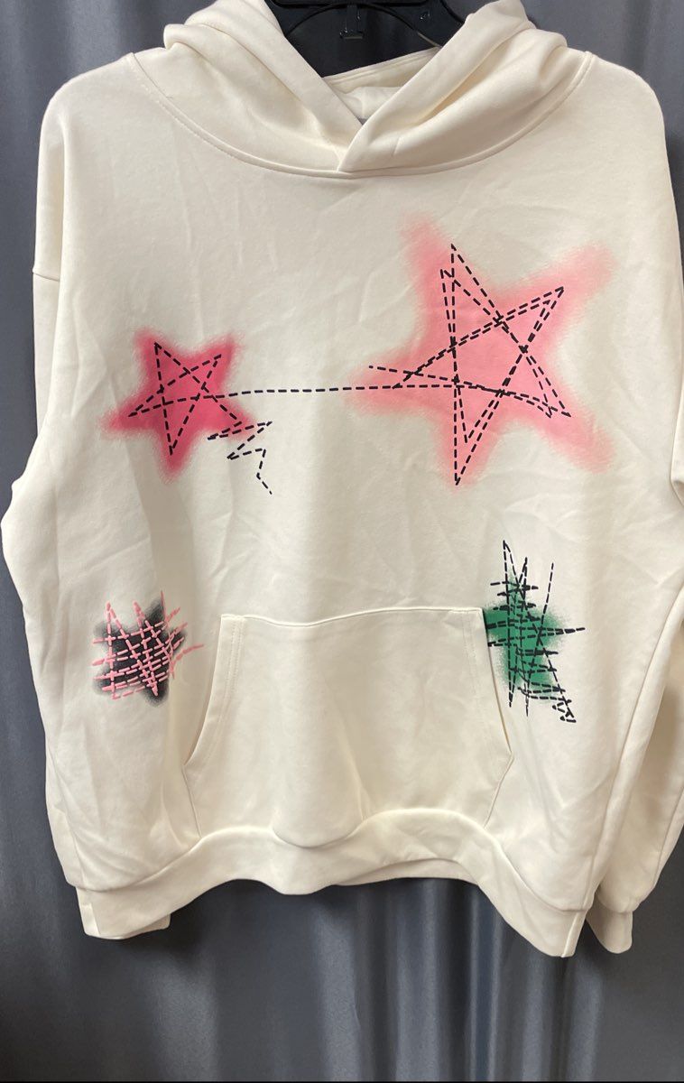 Elfric Eden Cream Star Graphic Pullover Hoodie Streetwear Aesthetic Sz S