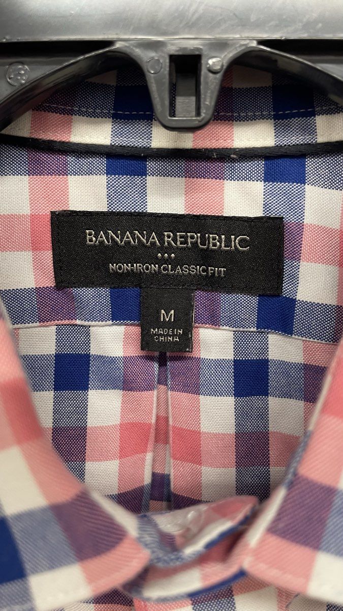 Banana Republic Classic Fit Non-Iron Plaid Button Up Shirt Sz M