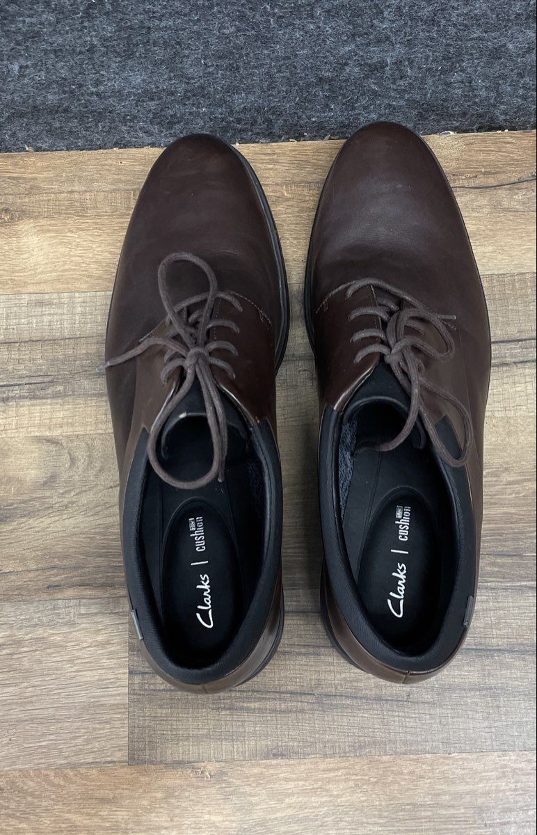 Clarks Un Aldric Park Dark Brown Leather Gore-Tex Plain Toe Derby Shoes Size 13