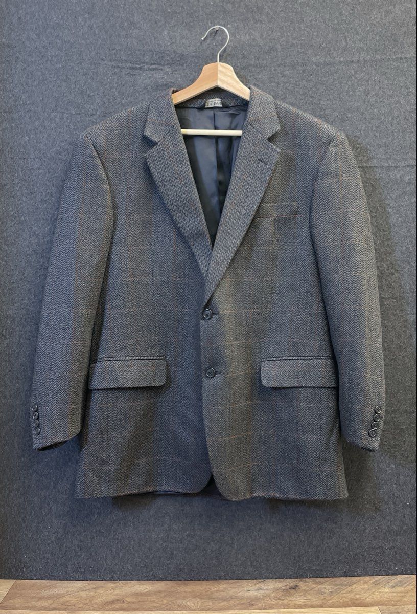 Jos. A. Bank Men's Gray Herringbone Windowpane Silk Wool Blazer 44