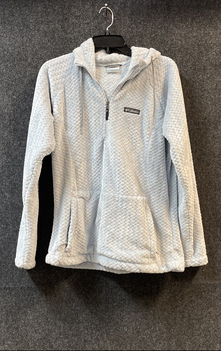 Columbia Women's Fire Side II Sherpa Hoodie Light Blue Textured Pullover Sz M