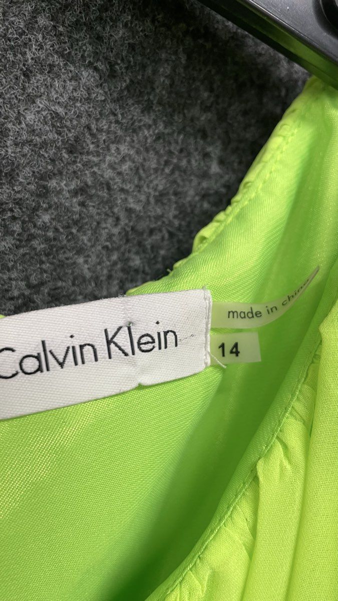 Calvin Klein Women's Black Green Colorblock Sheath Pleated Chiffon Dress Size 14